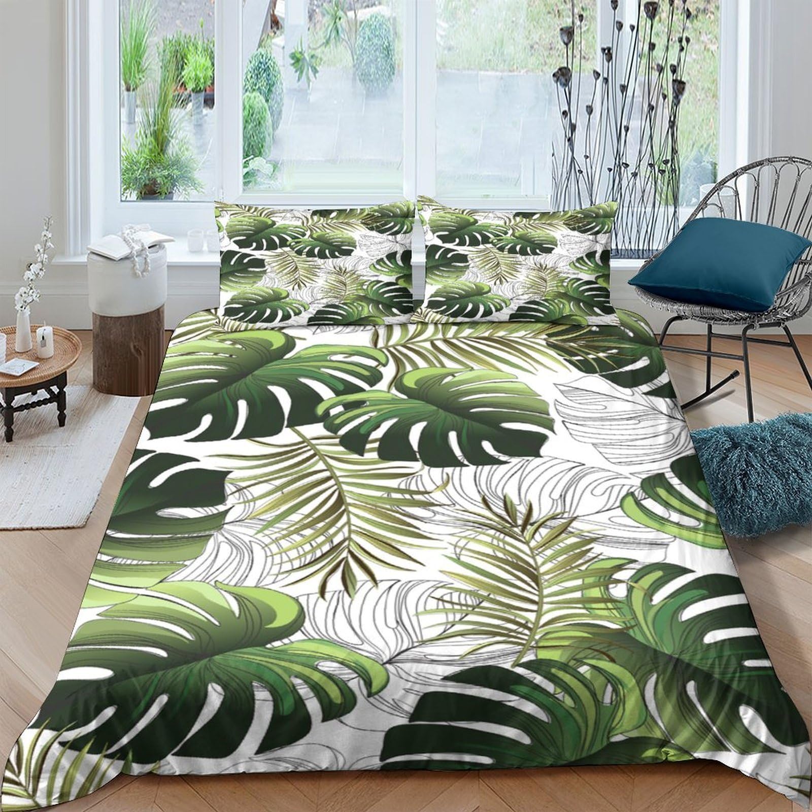 Ctjqhvkz Style-9 3D Printed Tropical Monstera Fitted Sheet Microfiber Green Leaf Mattress Cover For Bedroom Guest Room Decor Single（135X200cm）