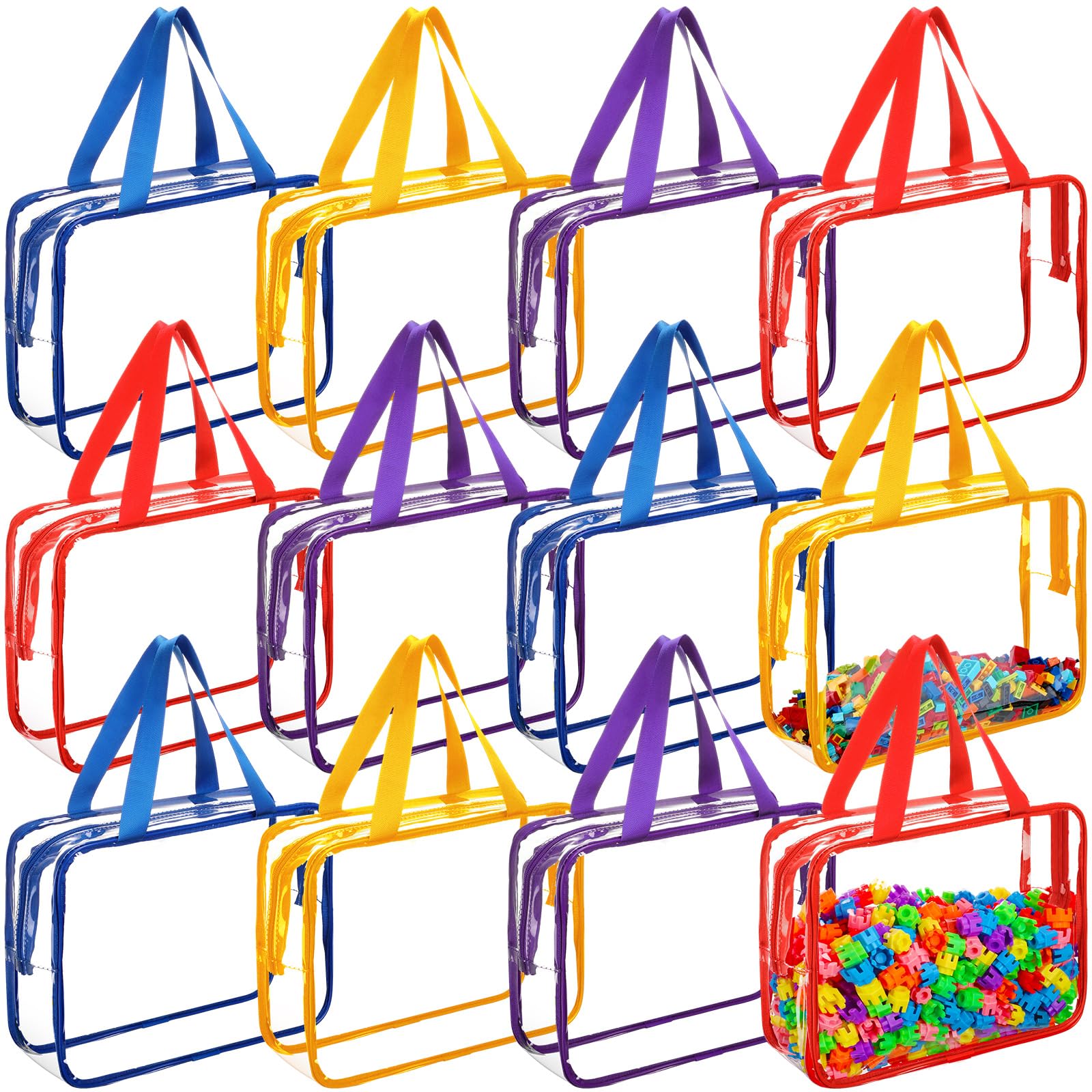 12 bolsas grandes de almacenamiento de juguetes de PVC transparentes con cremallera, bolsas de juguetes impermeables para bloques de construcción, rompecabezas y libros infantiles (color