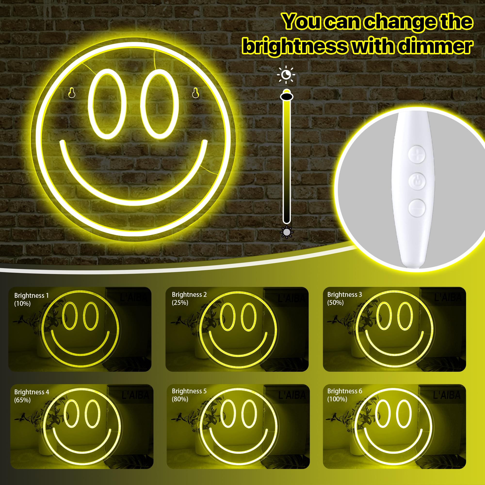 Smile Insegna al neon Insegna al neon con luce LED alimentata tramite USB giallo Bright Night Light per bar negozi Caffè, festa di compleanno, matrimonio