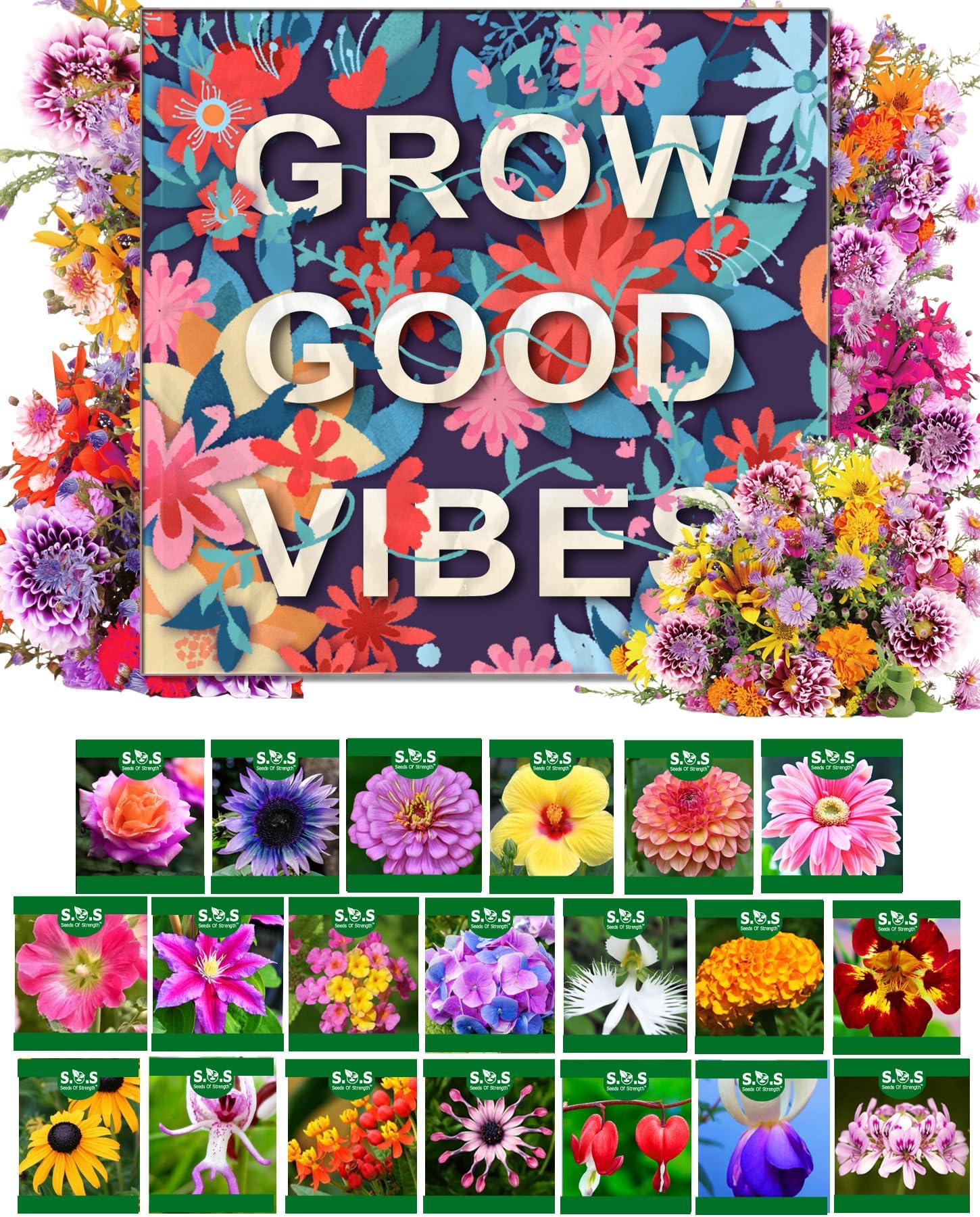 20 Varity Mix Wildflower Seed Packets Gift Card- Party Favors for Weddings, Valentine's Day, Anniversaries, Thank You -14g Overs 9000 Pcs Seeds (Grow Good Vibes)