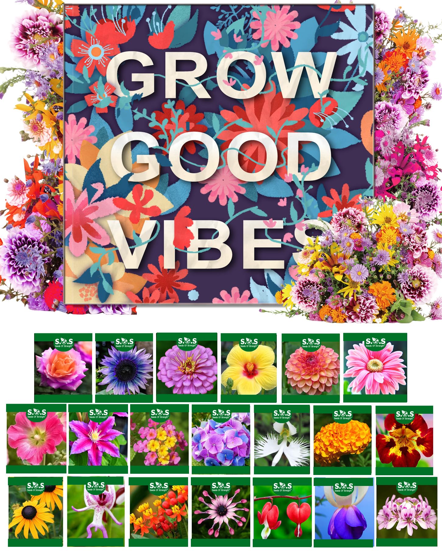 20 Varity Mix Wildflower Seed Packets Gift Card- Party Favors for Weddings, Valentine's Day, Anniversaries, Thank You -14g Overs 9000 Pcs Seeds (Grow Good Vibes)