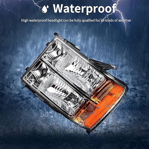 Miniatura 5 de Repuesto de faros delanteros para GMC Sierra 15002500HD3500HD 2007-2014, Reflector ambarino de la cubierta del cromo