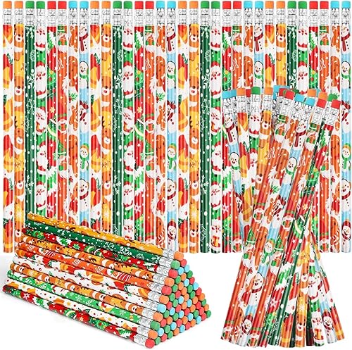 Miniatura 9 de Lápices de Navidad con borrador, 32 lápices temáticos de Navidad con Papá Noel, alce, árbol de Navidad y copo de nieve para niños, suministros de