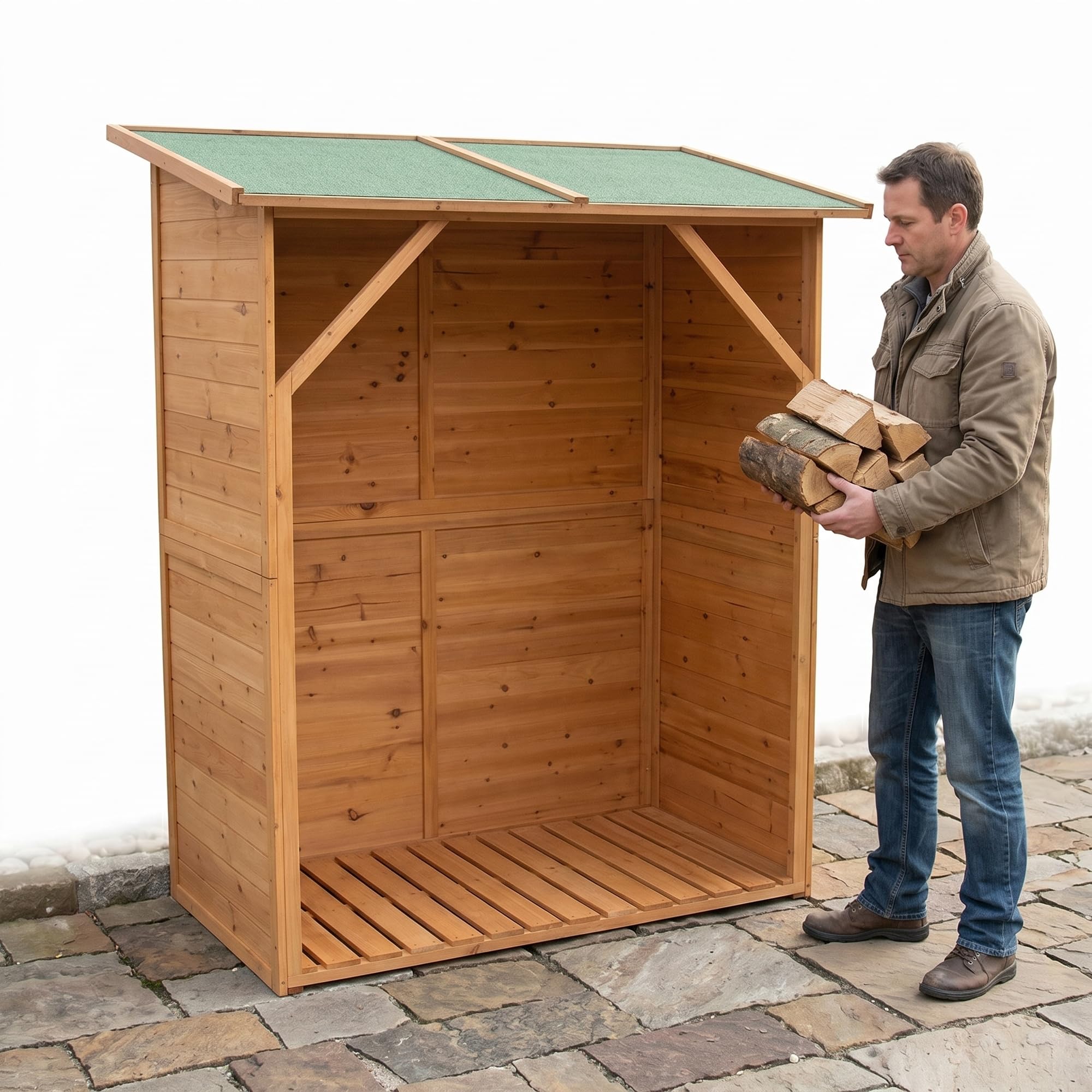 Mucola Kaminholzregal Brennholzregal mit Rückwand 160x134x75 cm Holz Braun | Stapelhilfe für Feuerholz und Scheite, schützt vor Regen, Schnee und Feuchtigkeit, großes Fassungsvermögen, stabil