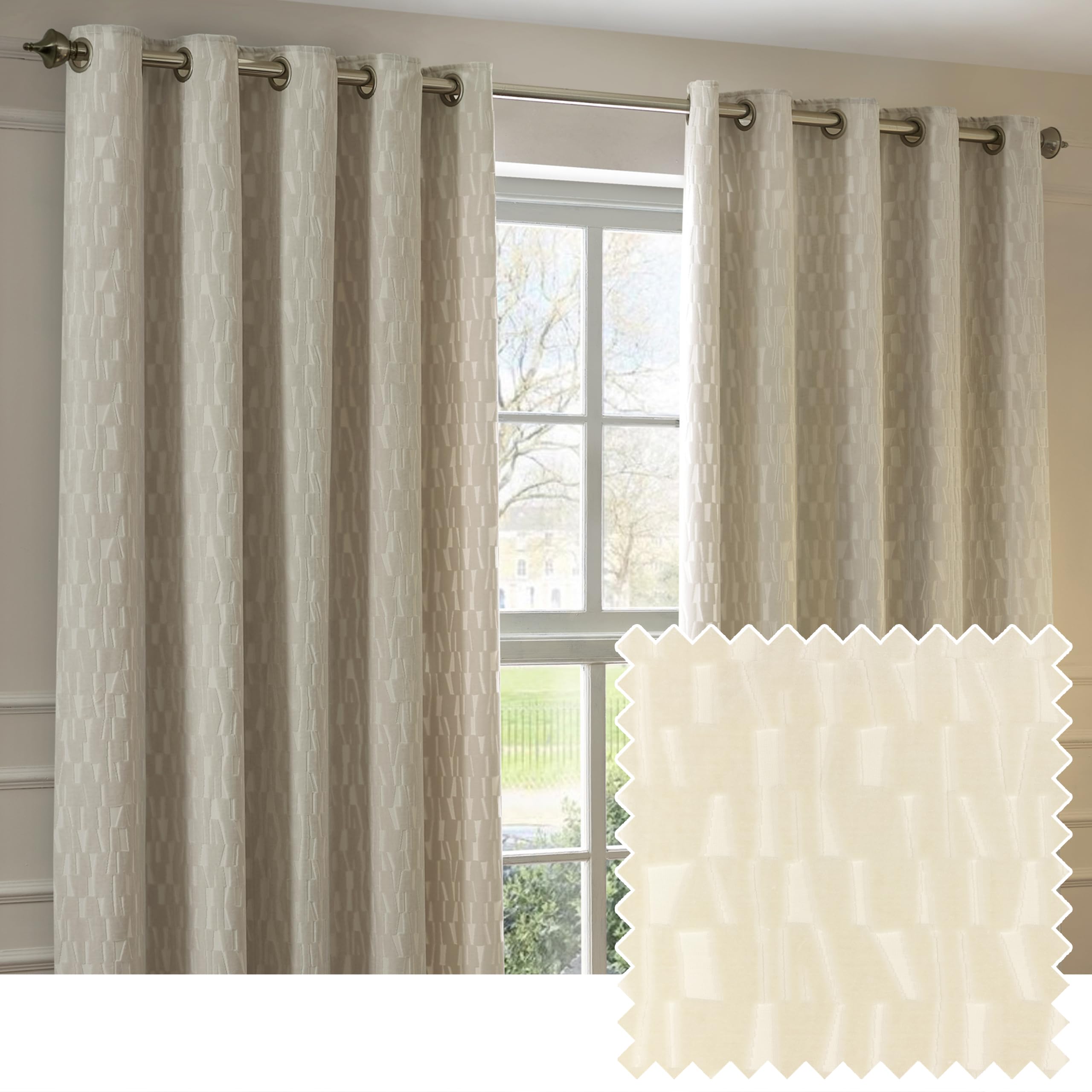 Paoletti - Manhattan Eyelet Curtains - Velvet - Ivory - 229 x 229cm