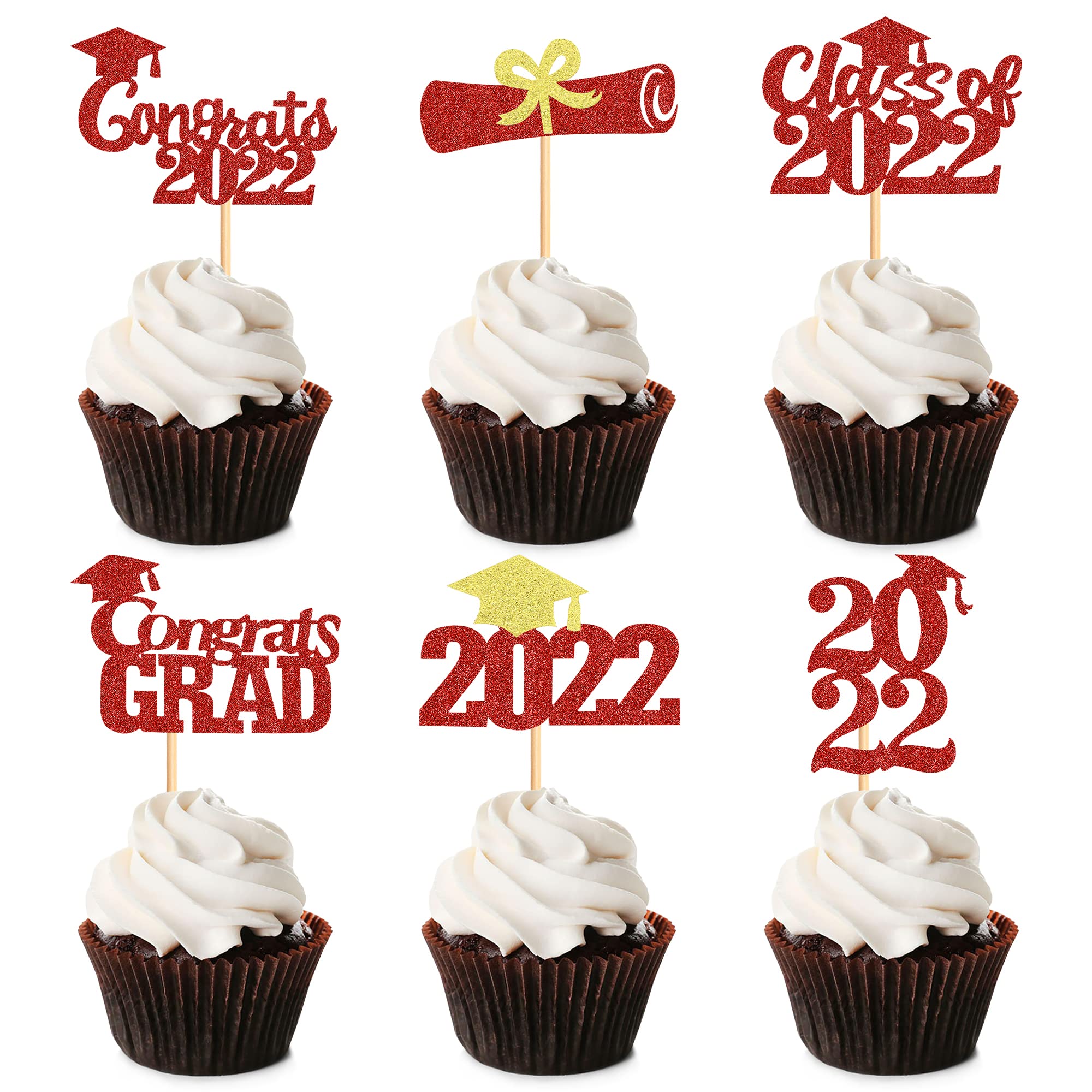 Buy Blumomon 24Pcs Red 2022 Cupcake Toppers Graduation Toppers for
