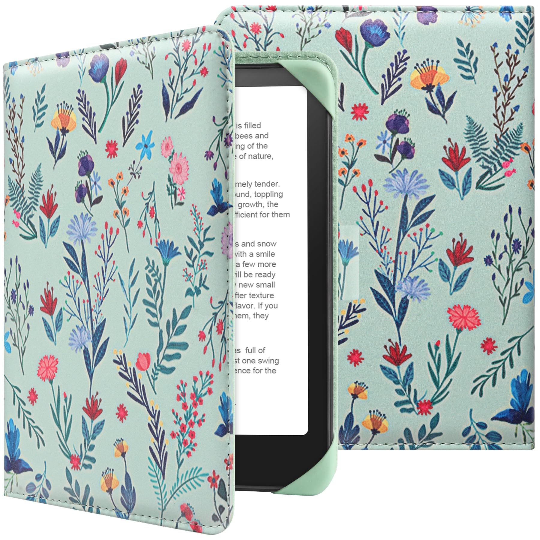 HoYiXi Universel Étui pour 6" Paperwhite /6" Kindle 2025 & 2019 Compatibilité Kobo/Voyaga/Pocketbook/Tolino eReader,Étui de Protection pour eReader 6 Pouce avec Porte-Cartes Intégré,Fleur 1