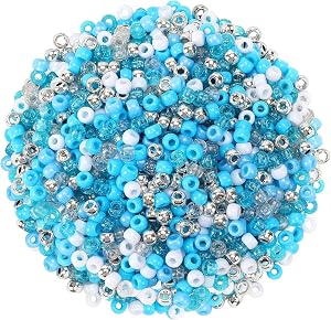 UPINS 1200Pcs Winter Blue Pony Beads Bulk Hair Plastic Beads for Bracelets Jewelry Making Christmas Holiday Party Decoration Necklace Earrings Blue and White Beads DIY Crafts Hanukkah