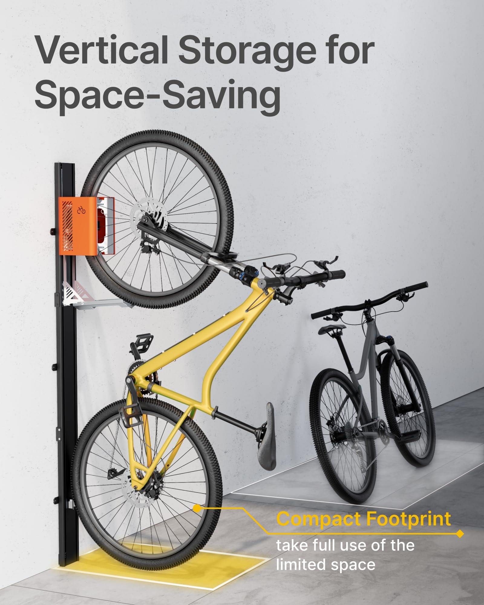 Porte-vélos Vertical Automatique MonTEK - Support Mural Pour Vélos Jusqu'à 32kg, Gain De Place Garanti
