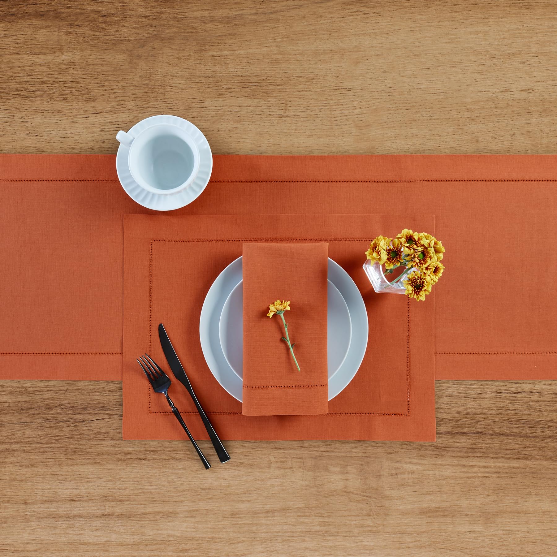 Solino Home Camino de mesa de lino y algodón de 48 pulgadas, color naranja quemado, vainica, 35,5 x 121,9 cm, ideal para cómodas y mesas de café
