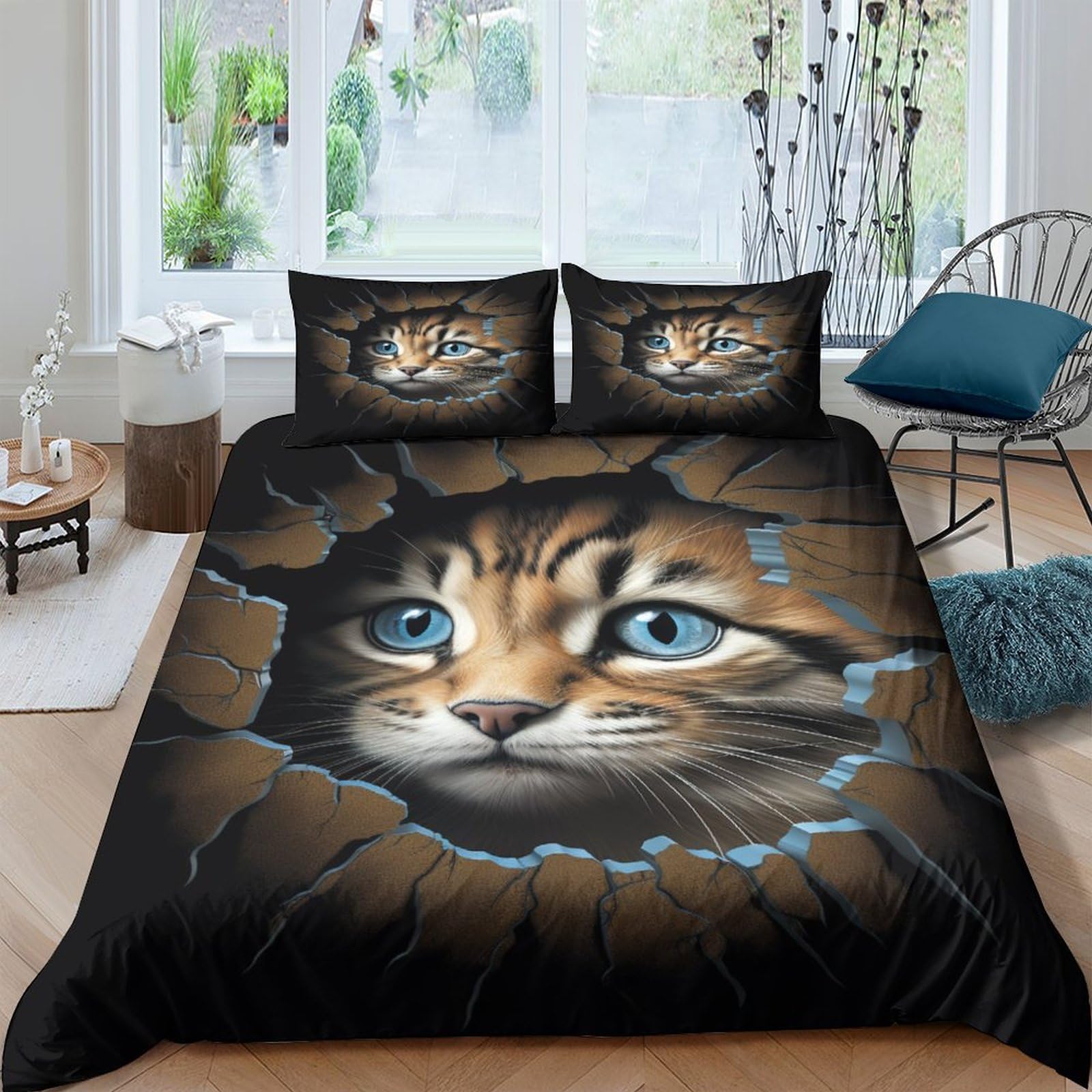Housse de couette chat 3D cadeau idéal parure de lit double douce