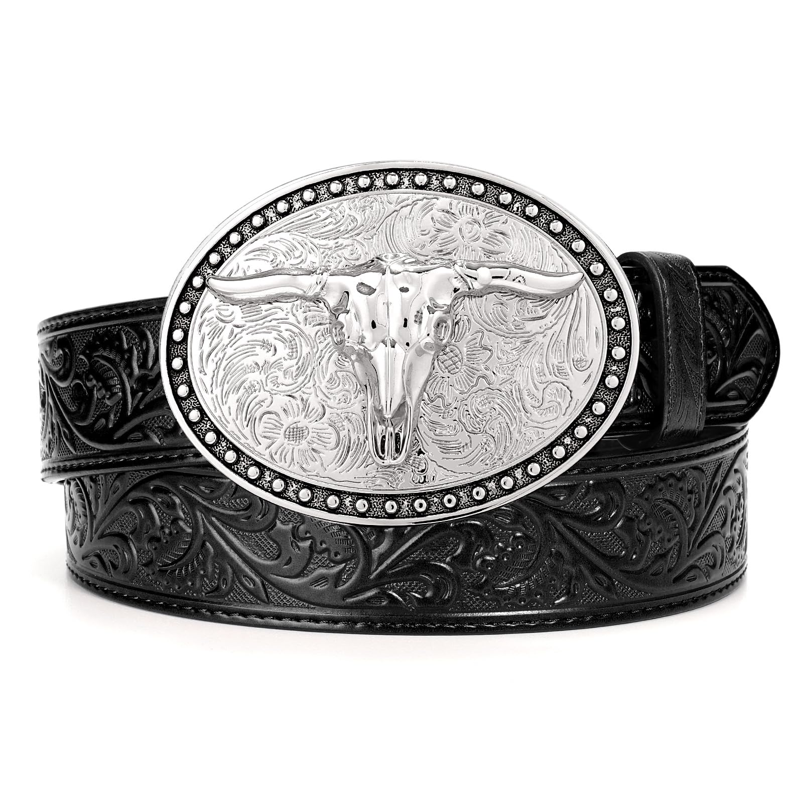 BELTROAD Western Leather Belt for Men Women Cowgirl Cowboy Western Longhorn Bull Buckle Belt for Jeans Christmas Gifts Belts