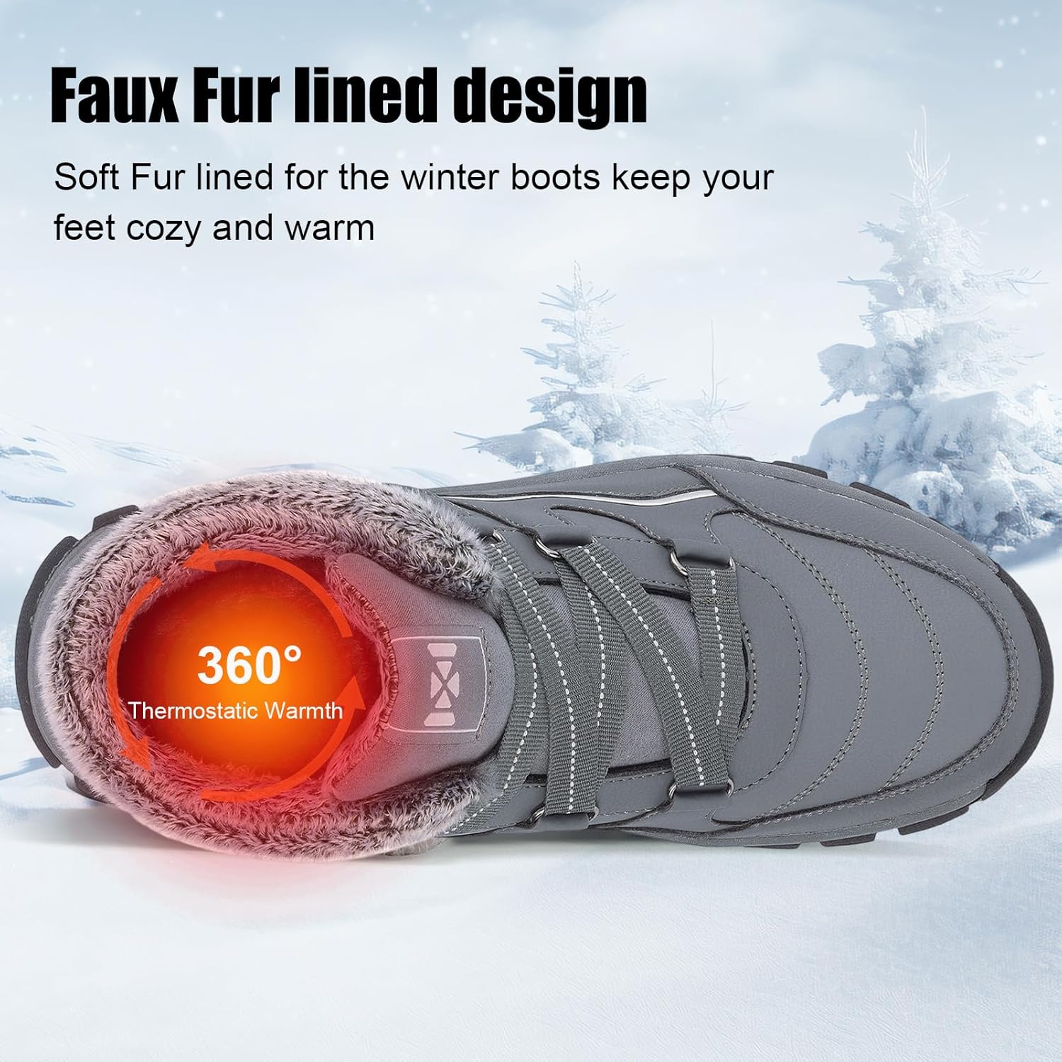 MAIZUN Snow Boots for Men Winter Warm Fur Lined Boots No-Slip Ankle Boots Hiking Outdoor Walking - Image 3