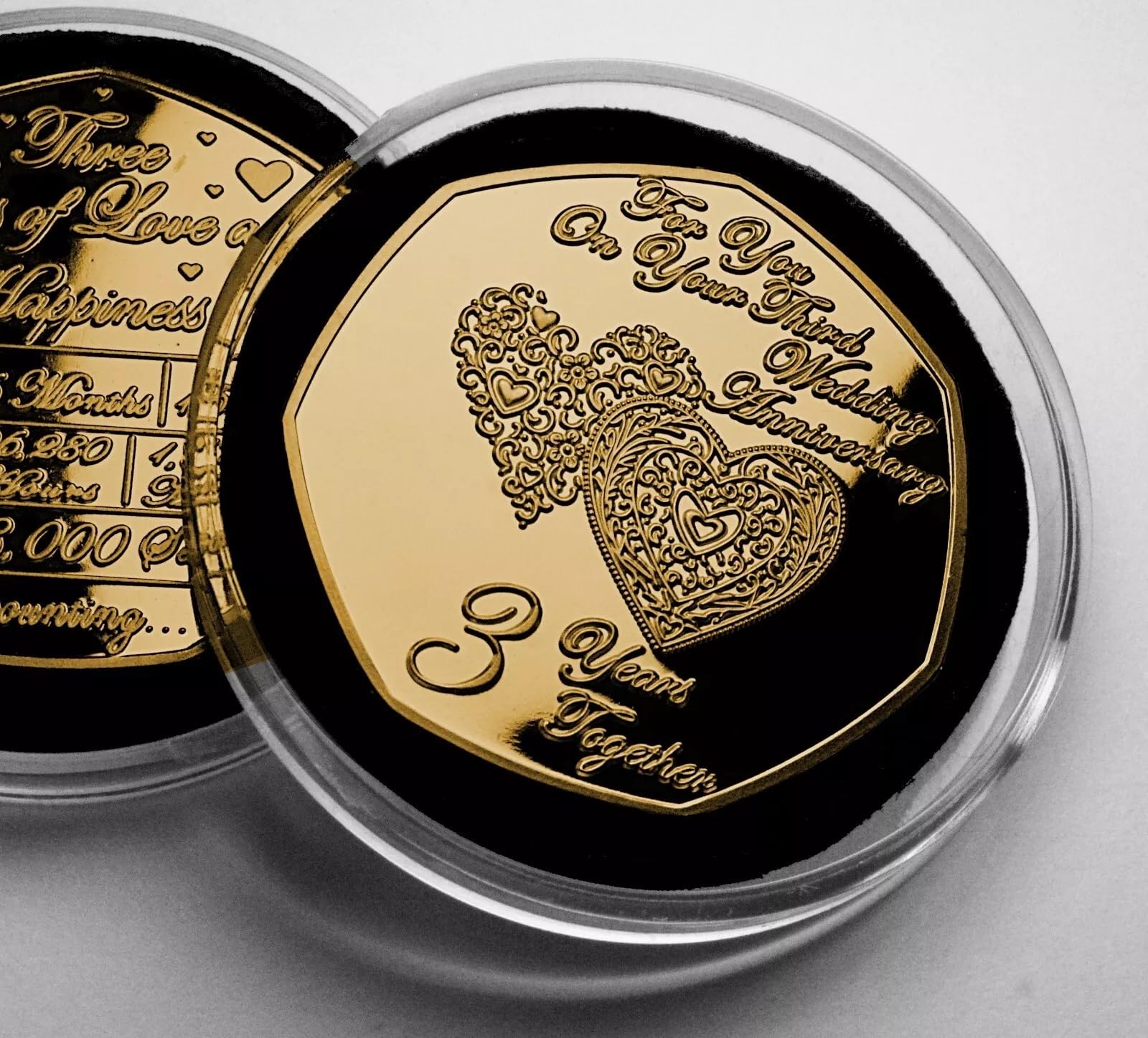 The Commemorative Coin Company Gold On Your 3Rd Wedding Anniversary 24Ct Commemorative In Capsule. Couple/Husband/Wife 3 Years Together Gift/Present Love/Token
