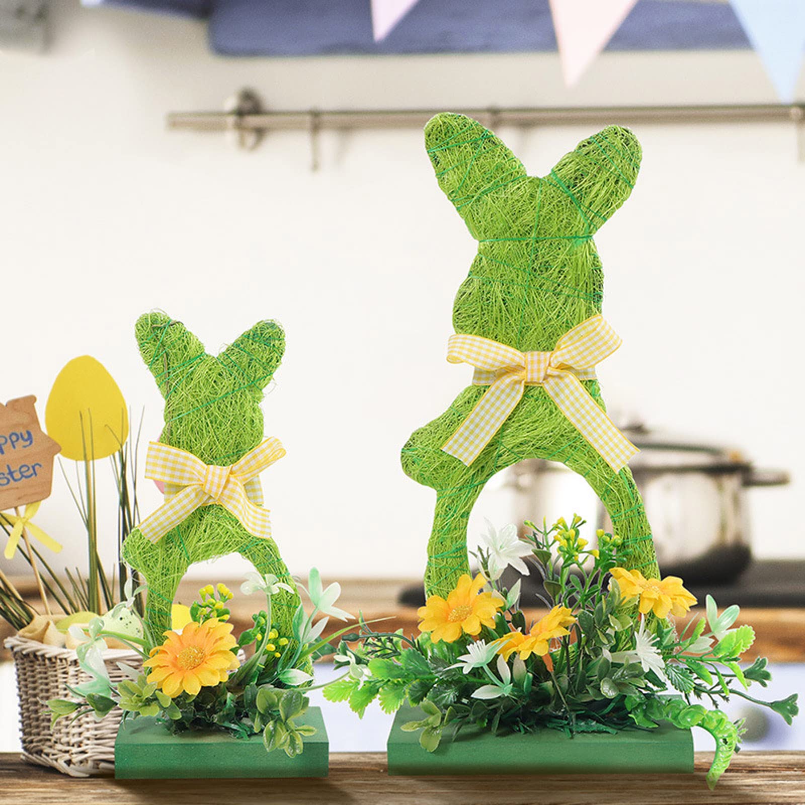 Confezione da 3 decorazioni pasquali con coniglietto verde: ornamento pasquale in legno per conigli, decorazioni artigianali da tavolo, forniture per feste, per l ' artigianato in casa, soggiorno
