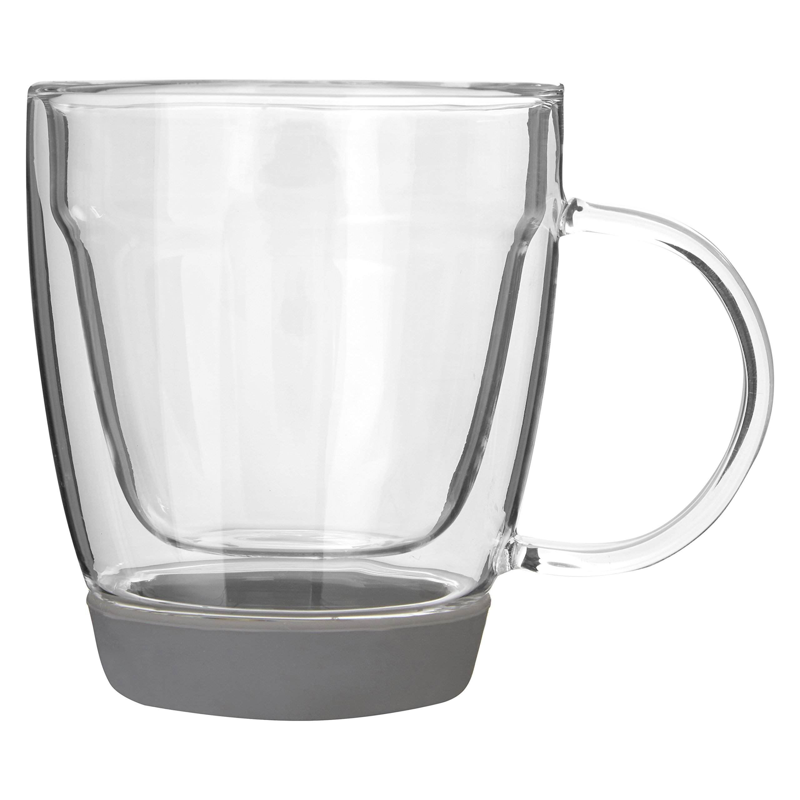 Maison By Premier Amari Double Wall Glass Mug With Silicone Base 220Ml - Clear, Grey