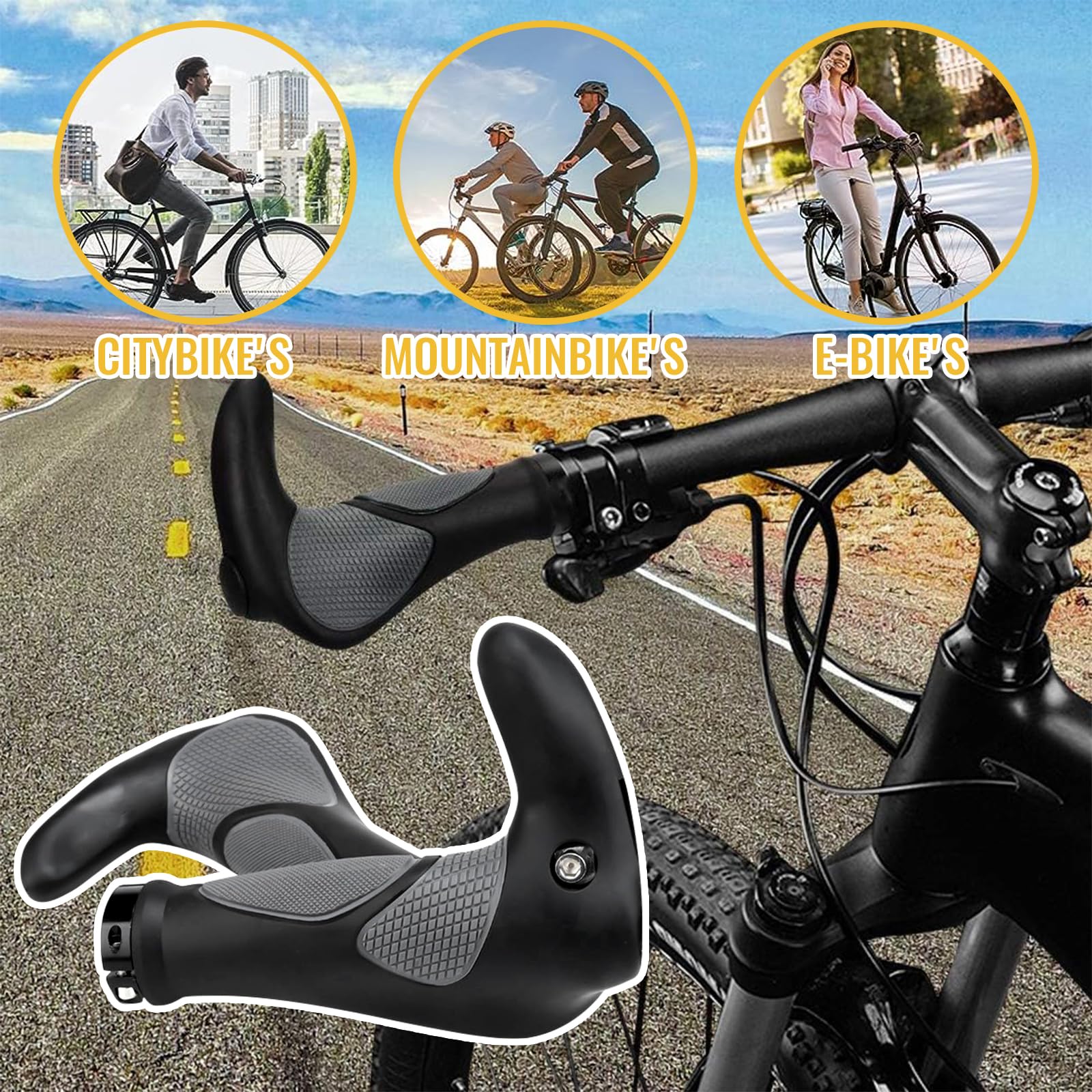 Puños De Cuerno Para MTB Dcas - 1 Par, Ergonómicos, Antideslizantes, Para Manillar De 22.2 Mm, Negro