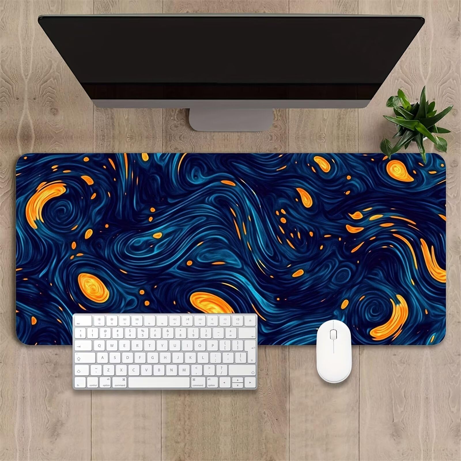 Tappetino Mouse da Gioco 1000x500x3mm, Fluido Blu Giallo Mouse Pad XXL ad Alta Precisione e Velocità, Base in Gomma Antiscivolo Ultra-Grip, Tappetino per Scrivania Tastiera e PC