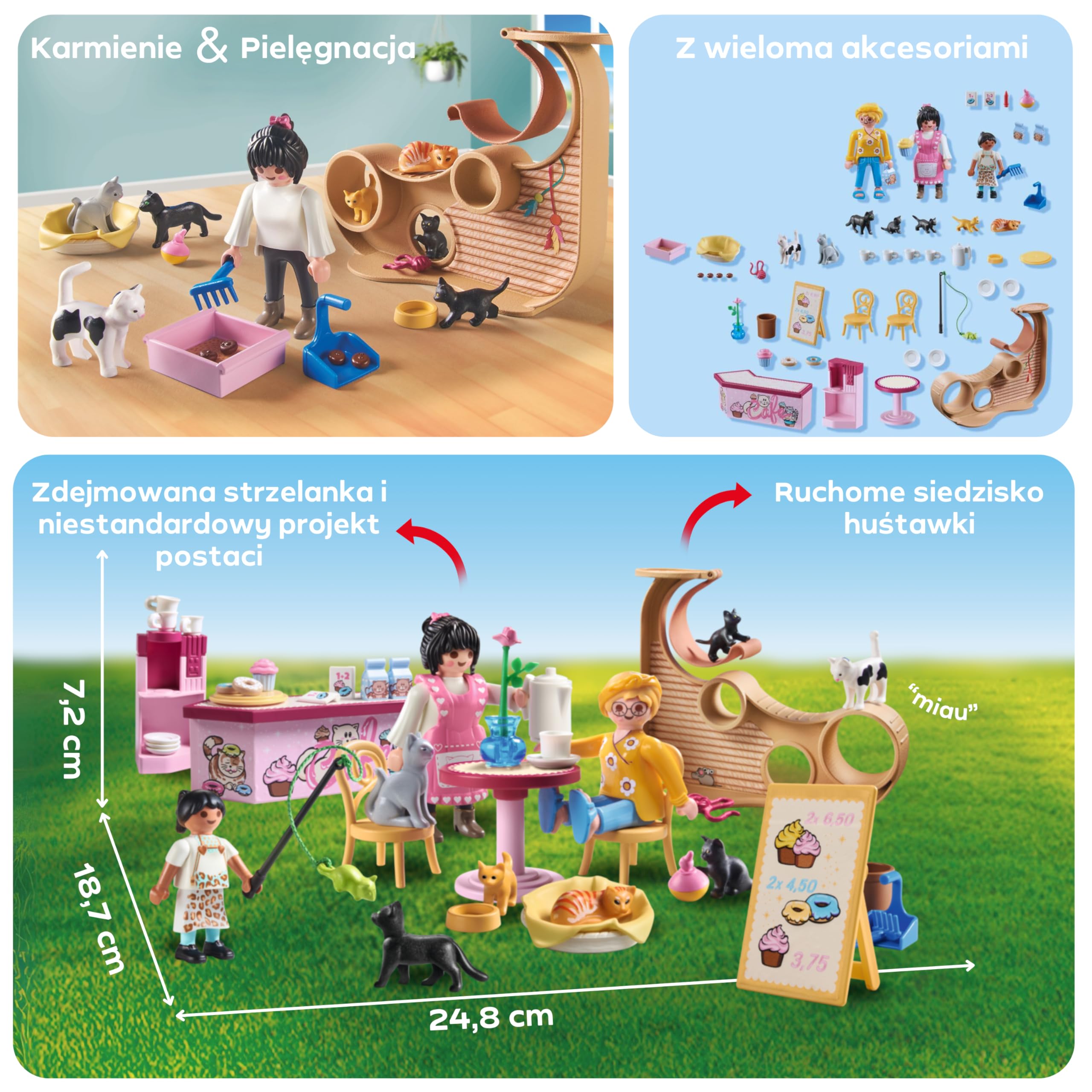 PLAYMOBIL | My Life | Kawiarnia dla kotów | Zabawka dla dzieci | Zestaw z figurkami zwierząt | Zabawka dla dzieci powyżej 4 roku życia | 71744