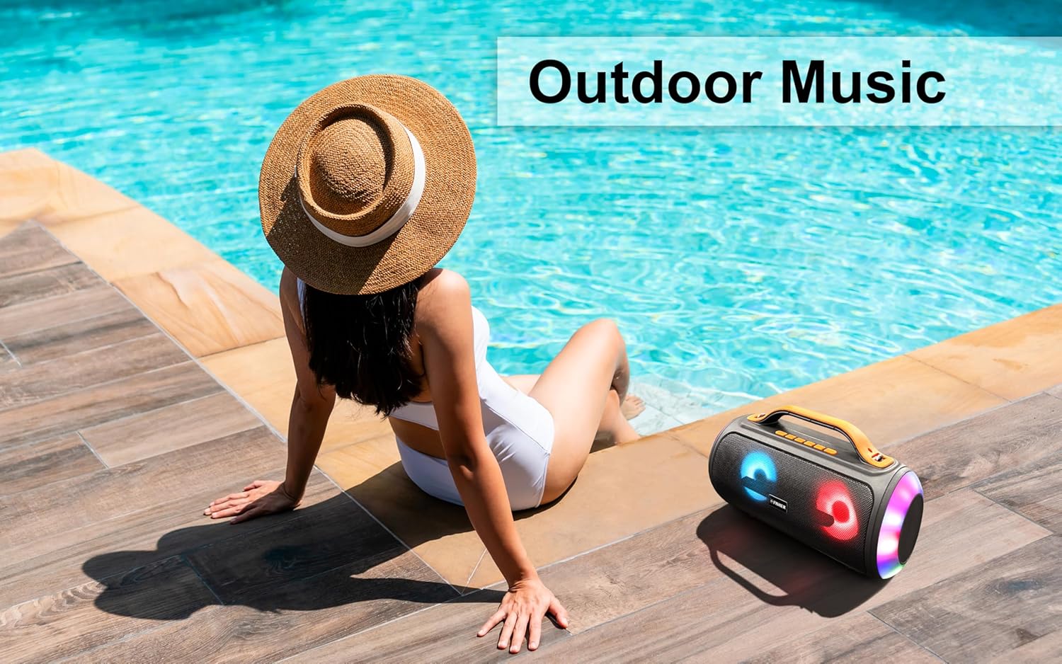 Fisher Bluetooth Speakers, Portable Wireless Speaker 20W PEAK Power Boombox w HD Sound & Lights, Water Resistant, 2H Playtime, TWS, BT 5.2, Built-in Handle, Outdoor for Home/Party/Beach/Travel/Camping - Image 8