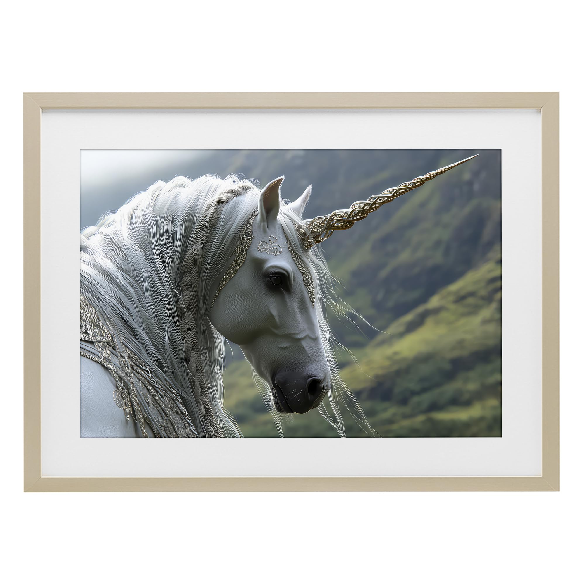 'Celtic Unicorn Braided Mane'| Framed Print Under Glass