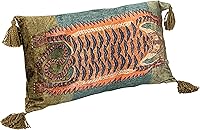 Creative Co-Op Tiger Print Cotton Velvet Lumbar Pillow with Tassels - Boho Exotic Decor 24x14 Multicolor