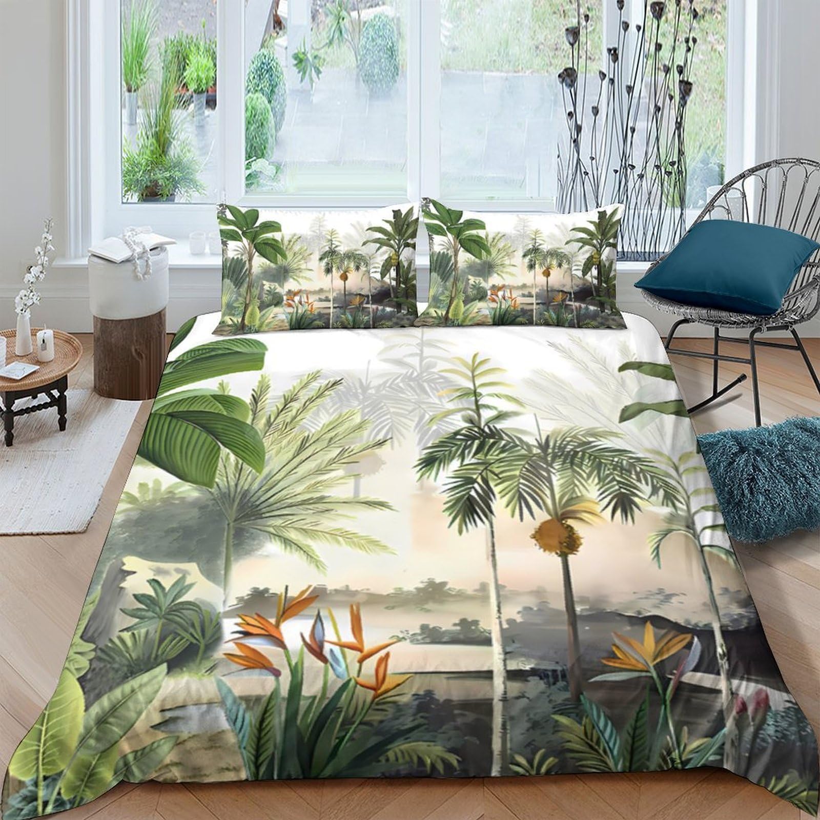Ctjqhvkz Style-3 3D Printed Tropical Rainforest Fitted Sheet Microfiber Green Exotic Bird Mattress Cover For Bedroom Guest Room Decor Single（135X200cm）