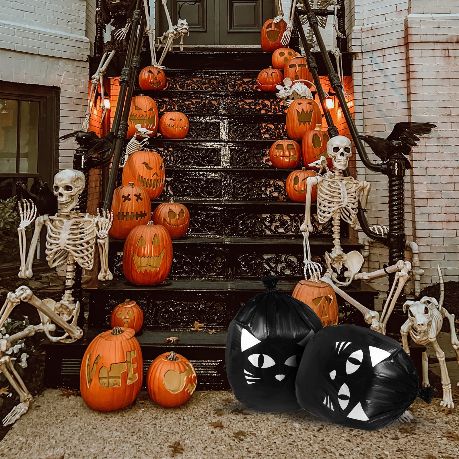 Grandi sacchetti di foglie di immondizia di plastica di zucca di Halloween per la casa all'aperto autunno giardino cortile decorazione borsa da giardino puntelli per feste di Halloween  15