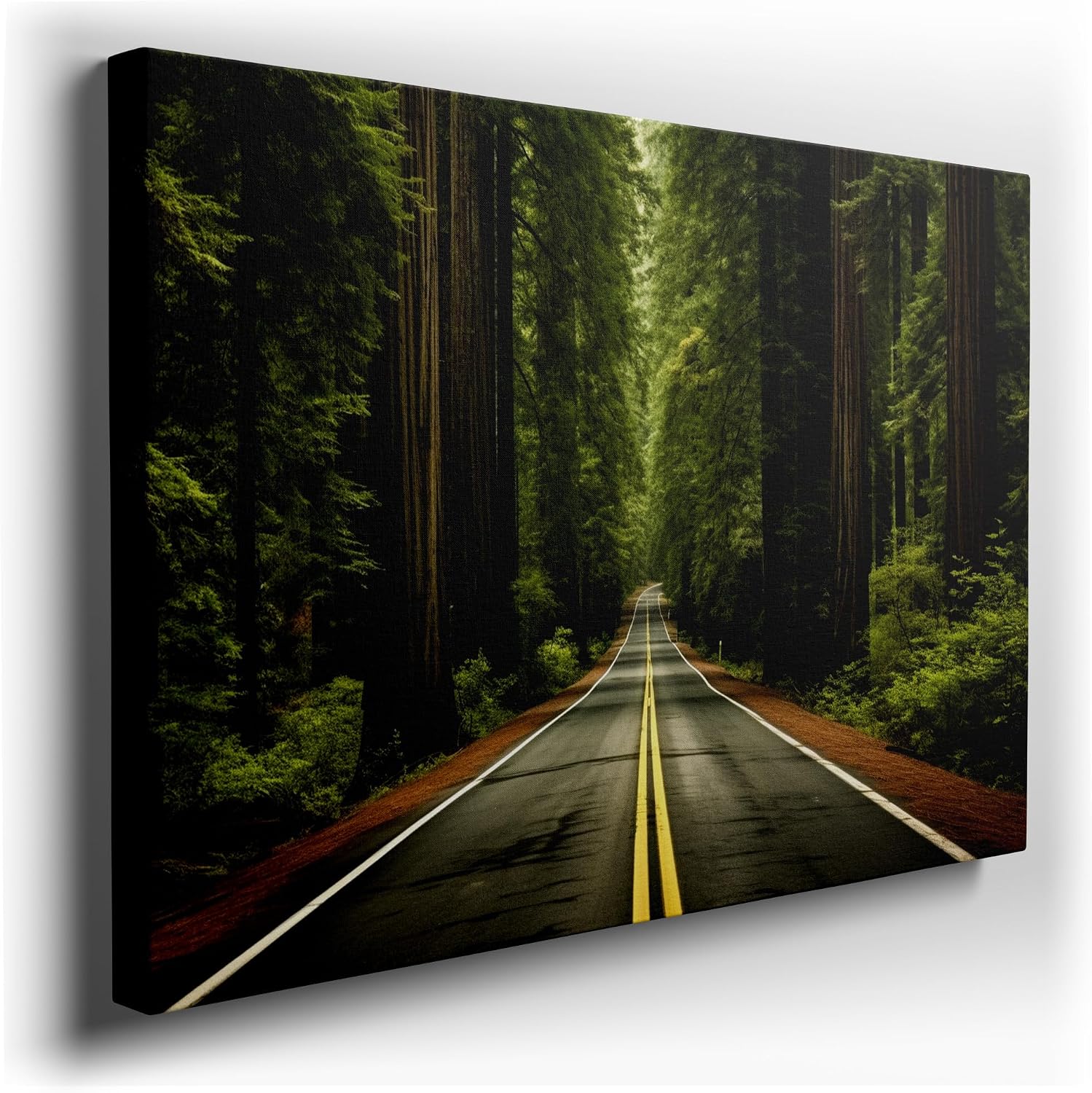 Canvas for Living room. Journey Through Tranquility: A Road Less Traveled Amidst the Forest's Embrace, 27 x 18 inch Canvas Wall Art - Contemporary Masterpieces - Modern Home Decor