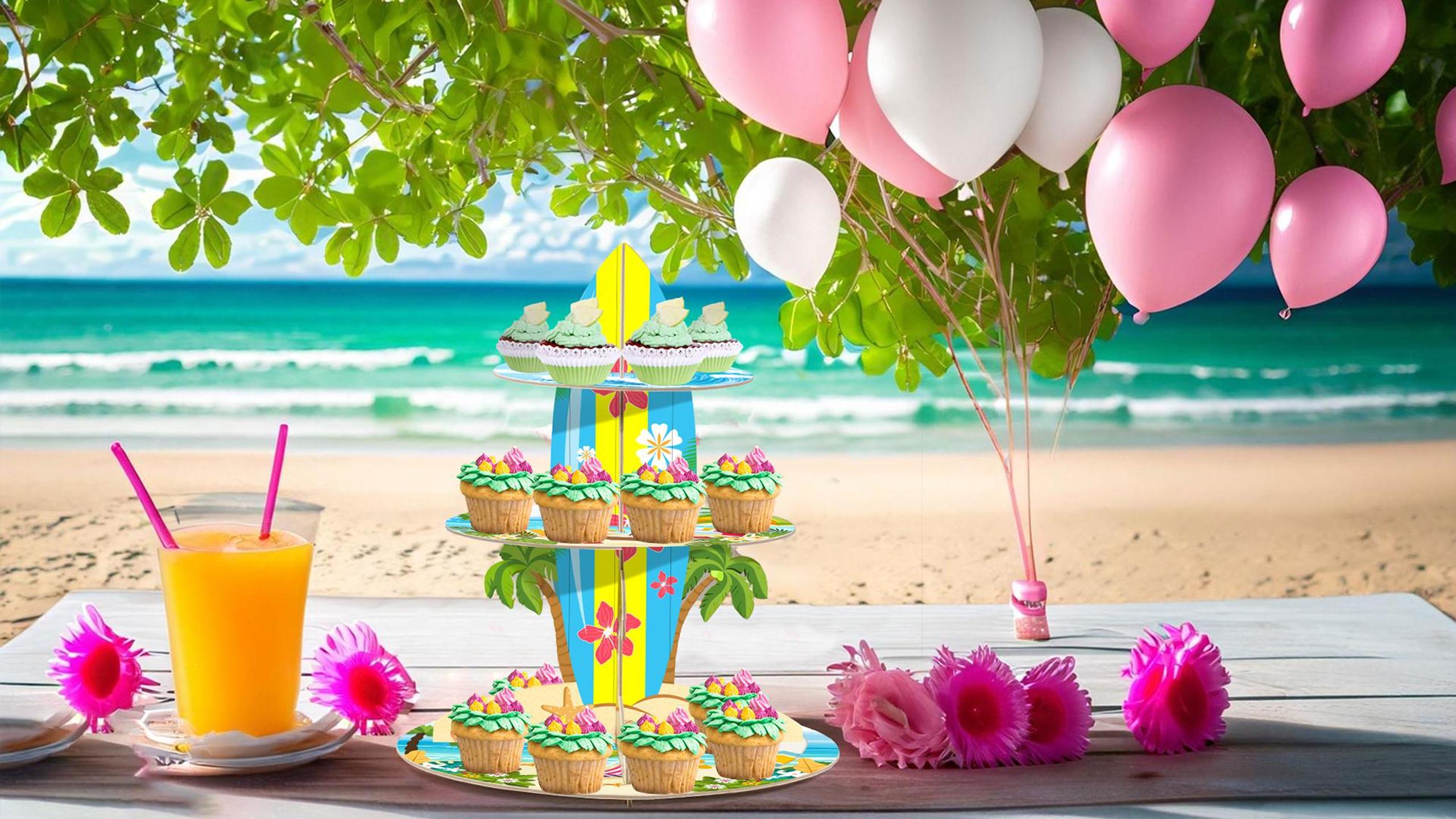 Cupcake-Ständer 3-etagig – Tropisches Hawaii-Design, Aus Stabilem Karton, Für Bis Zu 20 Cupcakes