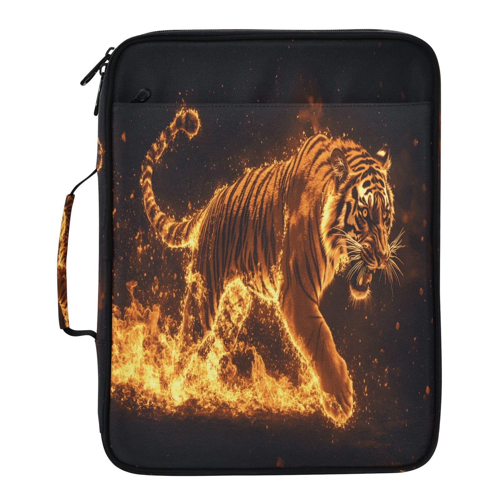 Fiery Tiger Flames - Raccoglitore espandibile a 3 anelli, con 7 tasche a fisarmonica, raccoglitore ad anelli per scuola, ufficio, viaggi