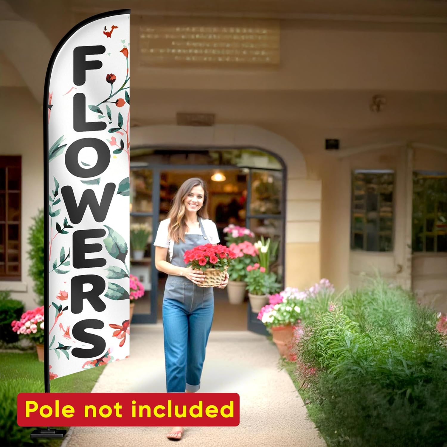 Flower Banner Feather Flag - Flowers Sign - Flower Flag - Swooper Advertising Flags for Outside, Businesses and Fairs 12ft x 2.5ft (Pole not included)