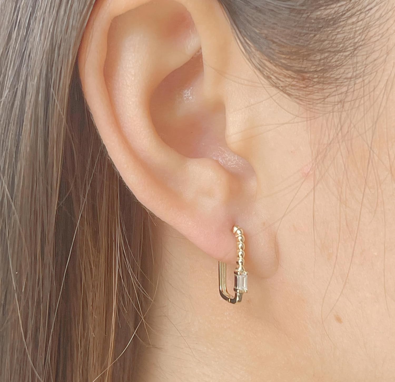 Sterling Silver Rounded Rectangular Huggie Earrings with Ball Detail - Image 8