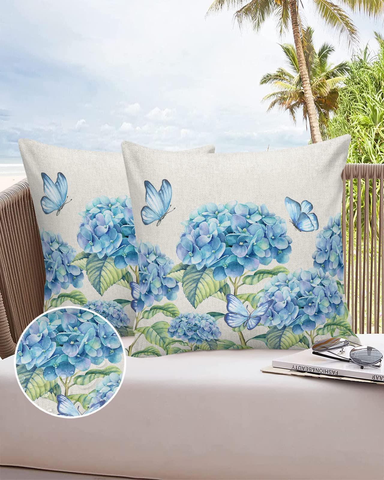 2er Set Hortensie Kissenbezüge 40x40cm - Bunte Deko-Kissen Für Sofa & Wohnzimmer