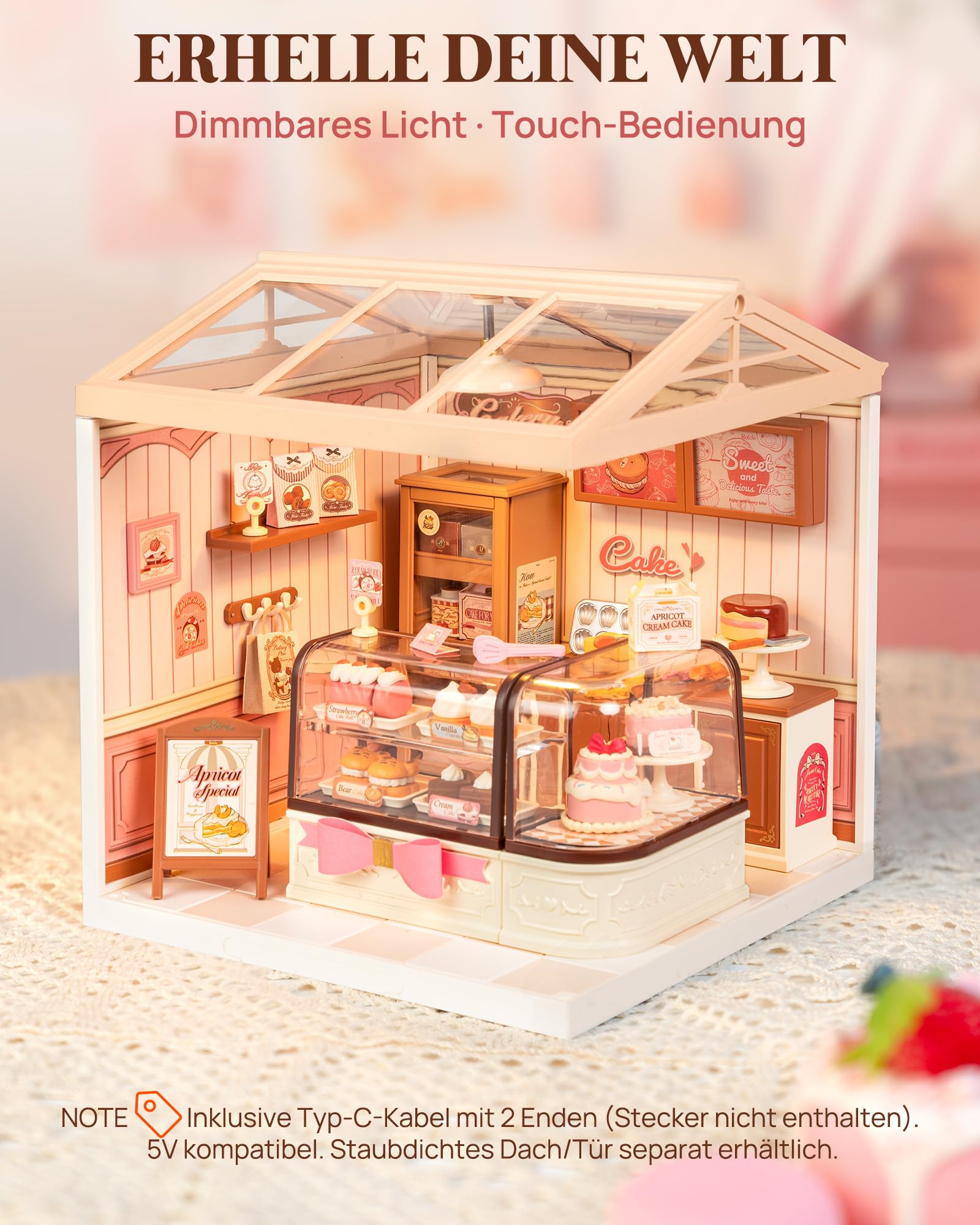 Rolife Super Creator Tasty Cake Shop, DIY Miniature House mit Licht, Ohne Kleber, Niedliche Miniwelt für Erwachsene & Frauen, Kombinierbare Puppenhaus-Deko, Schönes Geschenk für Frauen