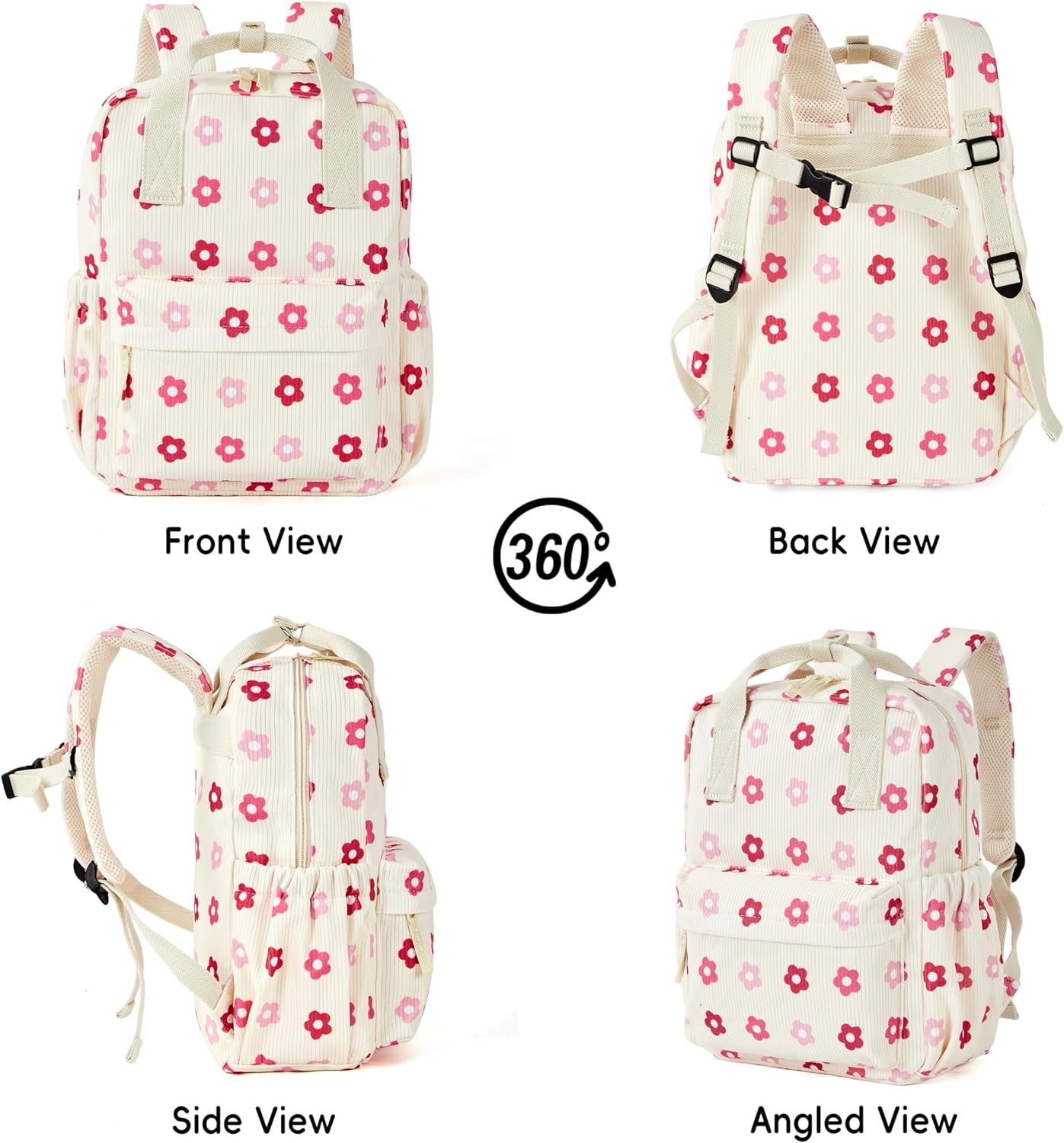 Mini Corduroy Backpack Bookbag School Bag for Toddlers Girls and Boys Preschool Daycare Kindergarten 13'' H Lightweight Fits for Folder(Floral-Beige Corduroy) - Image 5