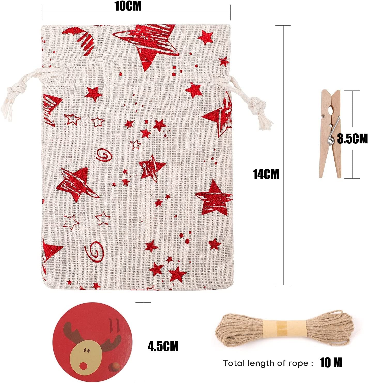 LATERN 24 Pièces Sacs à Cordon De Noël, 12 Modèles Sacs De