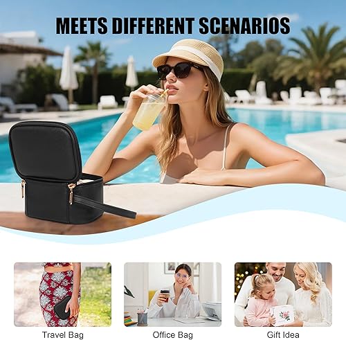 Miniatura 6 de Relavel Mini bolsa de maquillaje con espejo LED, pequeña bolsa de cosméticos con 3 modos de luz, bolsa de maquillaje portátil recargable con correa