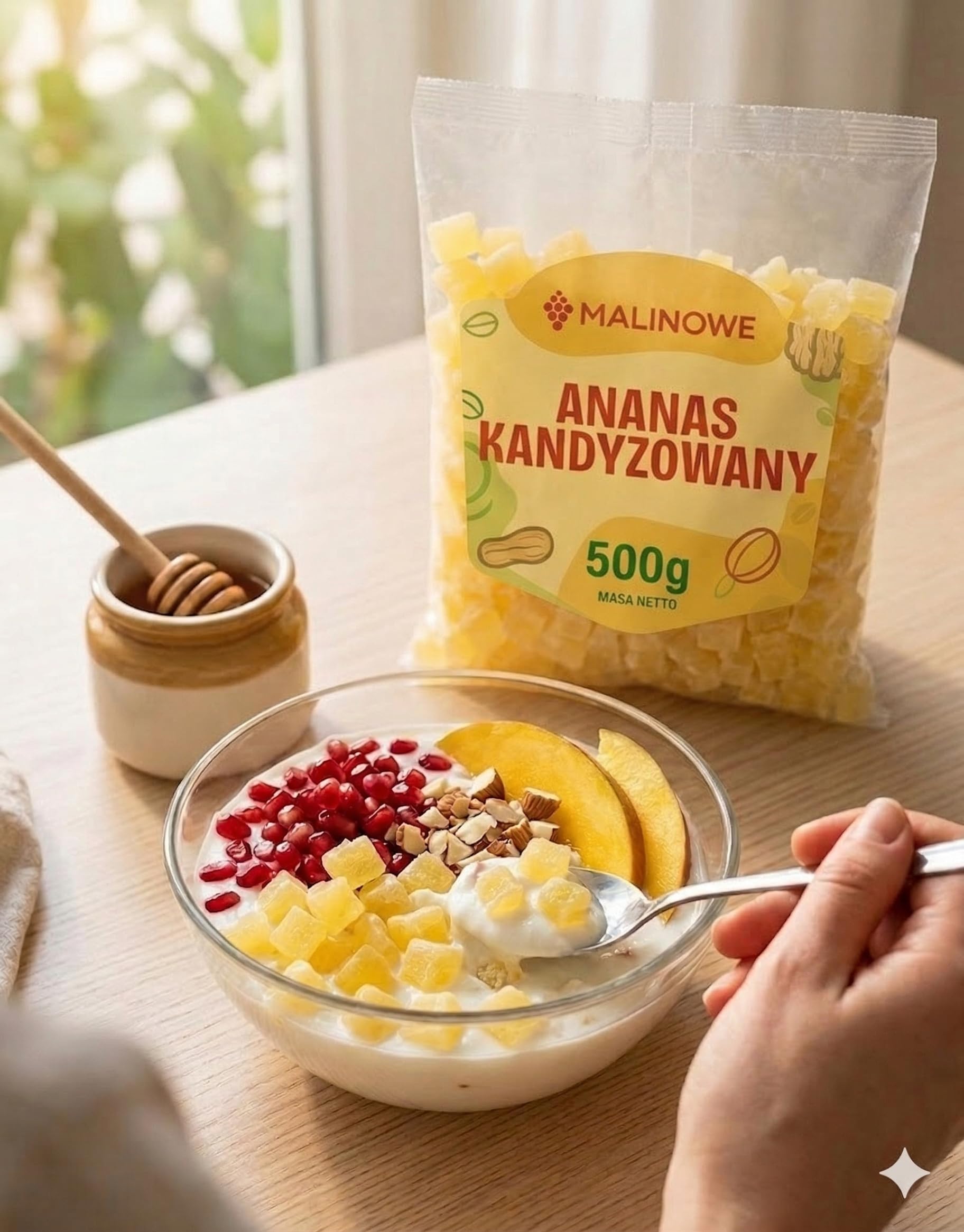 Malinowe ANANAS KANDYZOWANY KOSTKA 500g Owoce Tropikalne Naturalny Premium