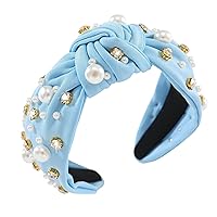 Vista 32 de Diadema anudada de perlas para mujer, diadema con brillantes diamantes de imitación, adornada con cristales, diadema ancha con nudo, accesorio