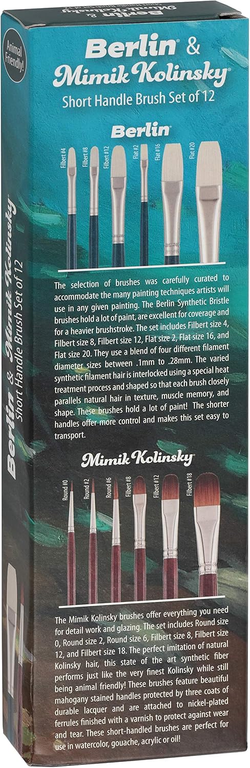 Creative Mark Mimik Kolinsky Synthetic Sable Short Handle Brushes and Sets - Elite Professional Brushes for Painting, Artists, Students, & More! - [Set of 12 - Set]