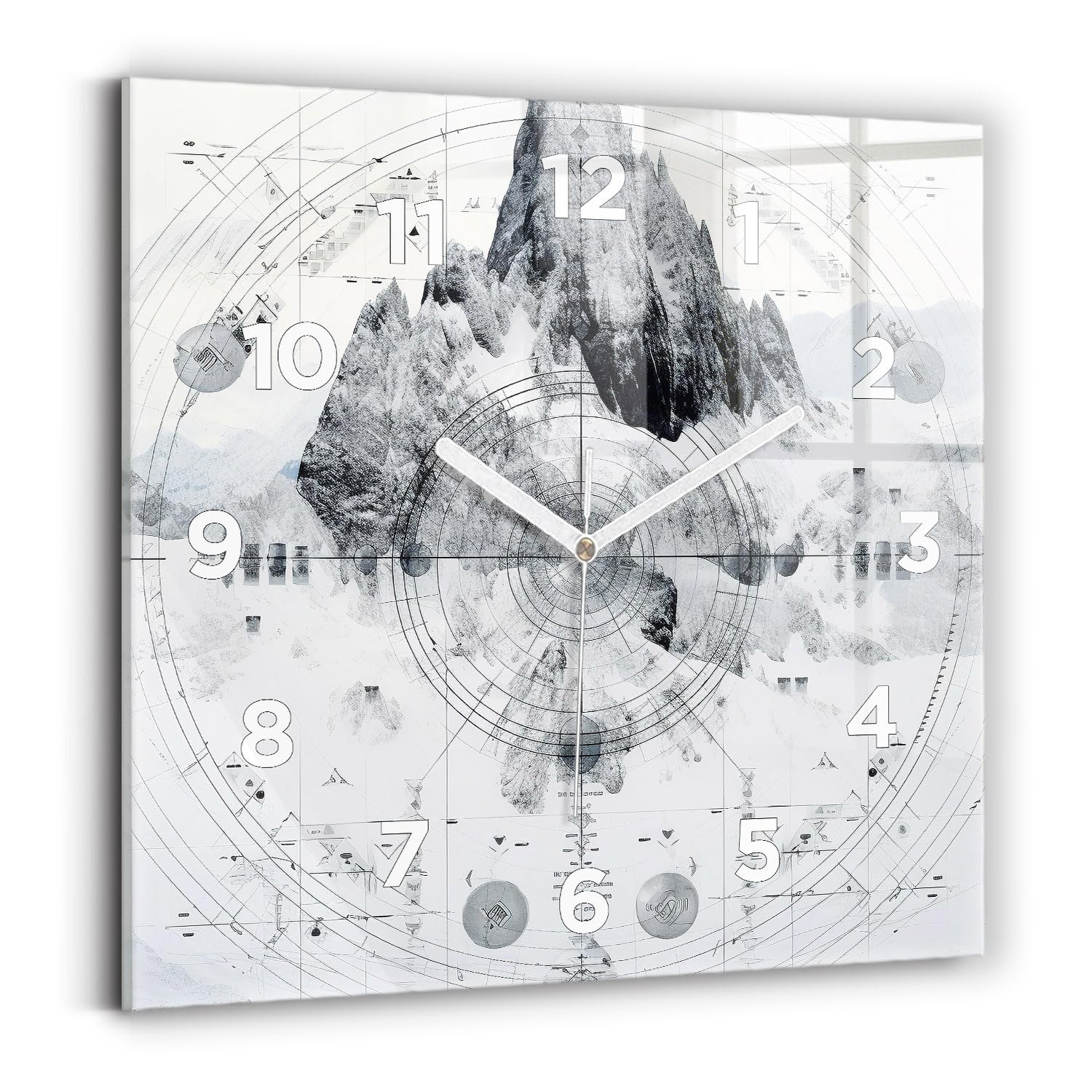Horloge numérique moderne Wallfluent carrée 30x30 cm avec mains blanches