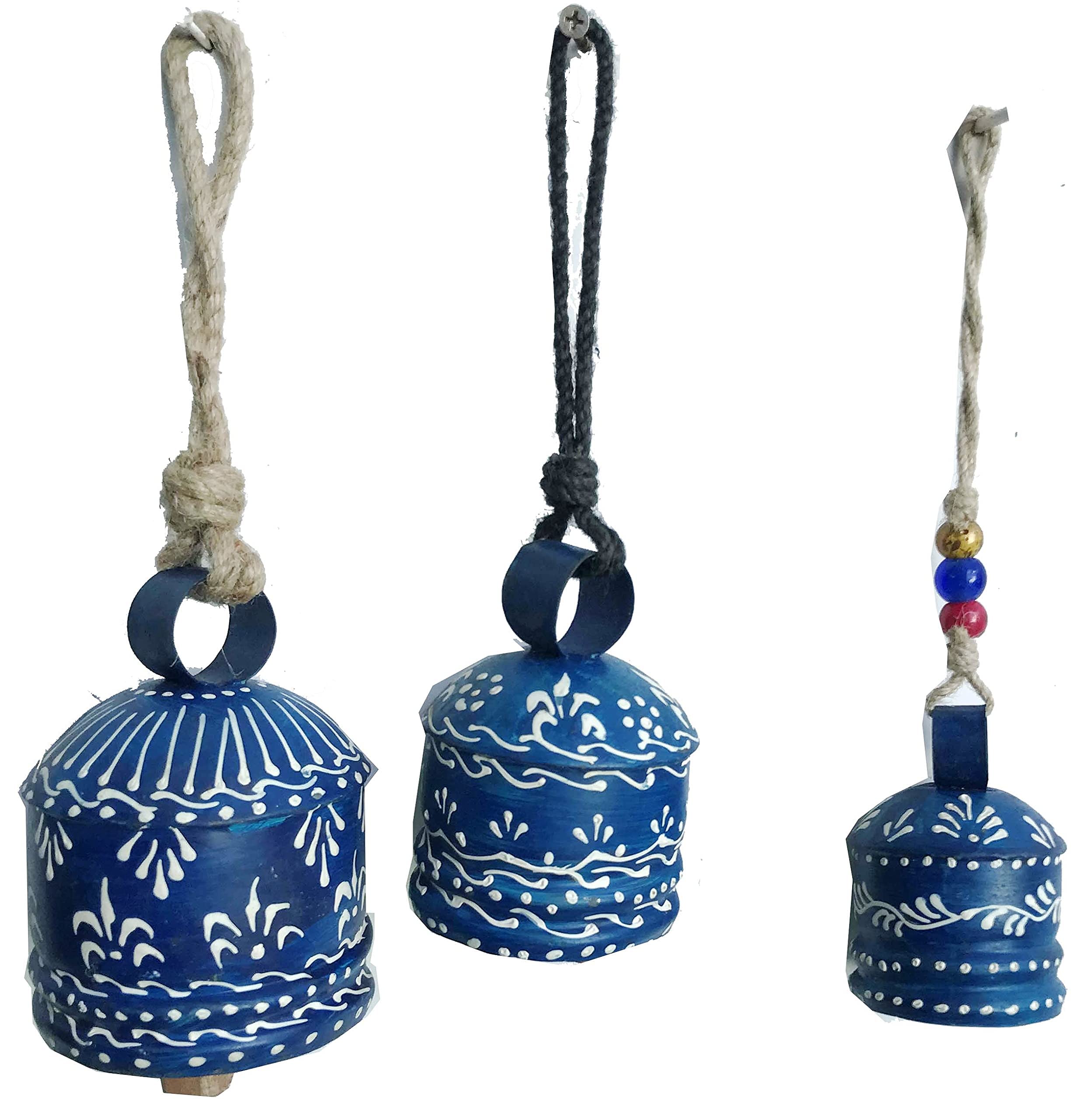 VINTAGE ARTS Handcrafted Rajasthani Door Hanging Bell with Rope | Wall Hanging Decorative Hanging | Home Decor (Blue)