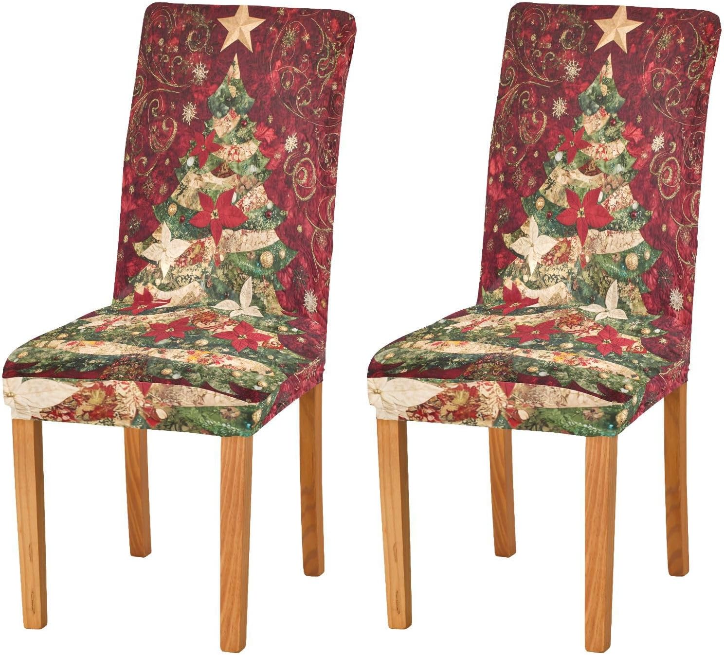 ALAZA Chair Covers for Dining Room, Colorful Christmas Tree Stretch Chair Cover Sets Chair Protector Removable Washable for Ktichen Restaurant Hotel