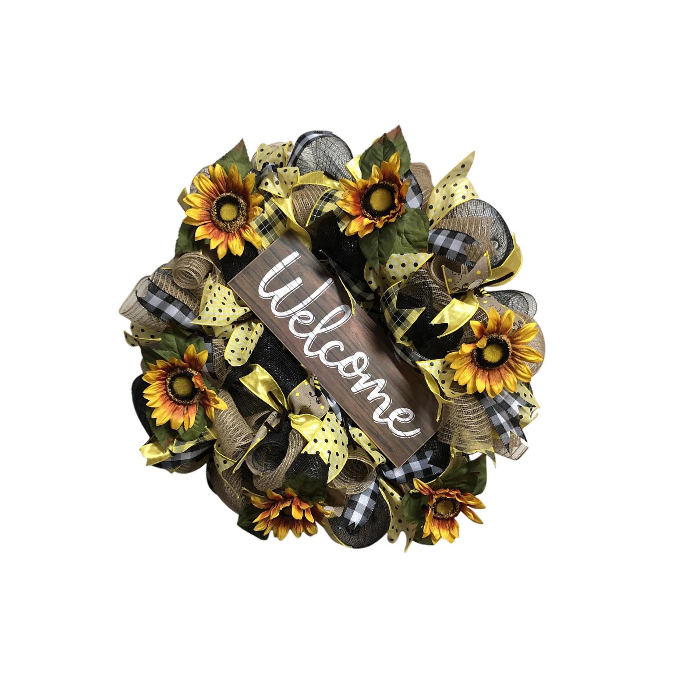 AMSLSIU Beautifully Designed Sunflowers Wreath Window Wall Decor And Holiday Celebration Ribbons And Sunflowers Flowers Friends