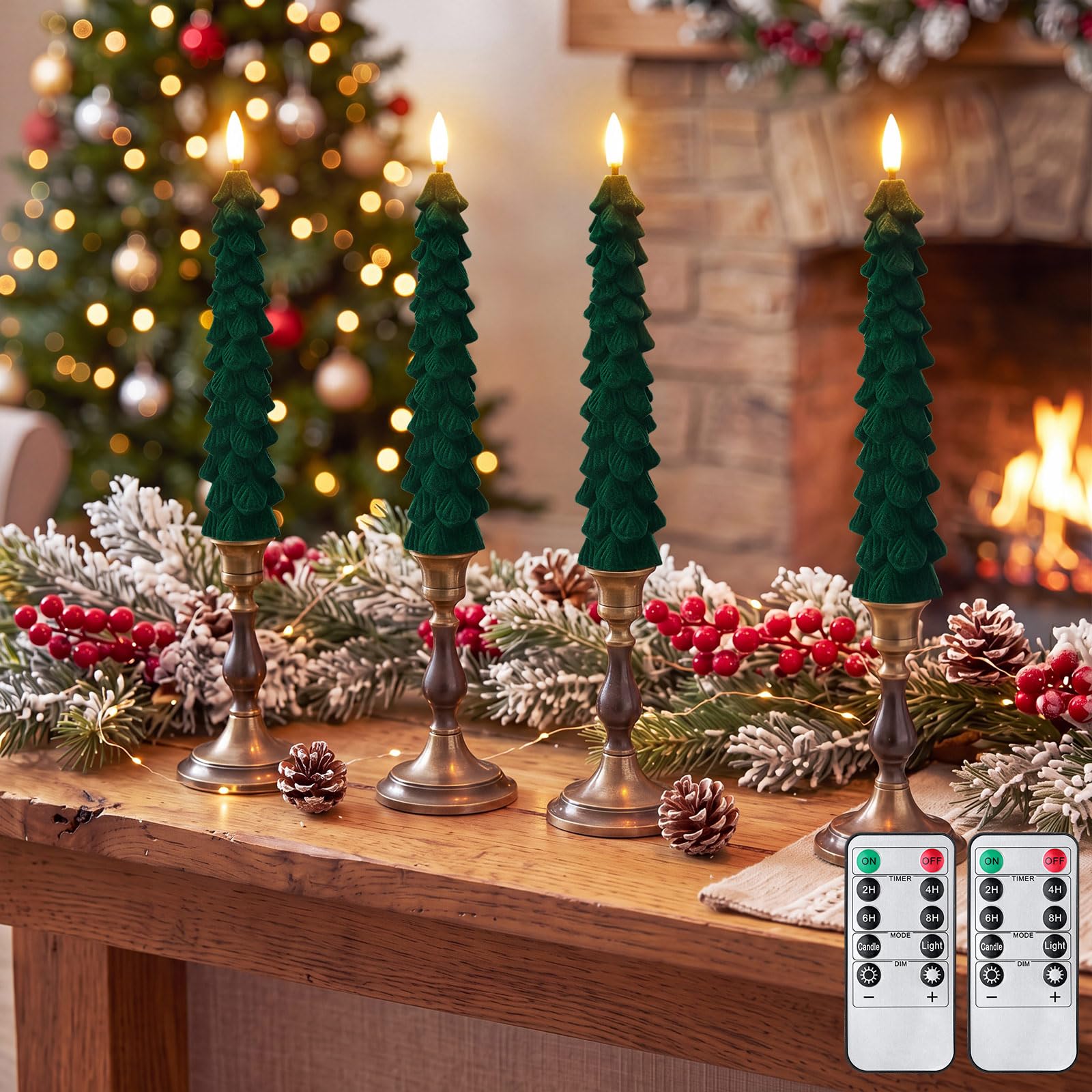 Tujoe 4 velas LED sin llama para árbol de Navidad con control remoto