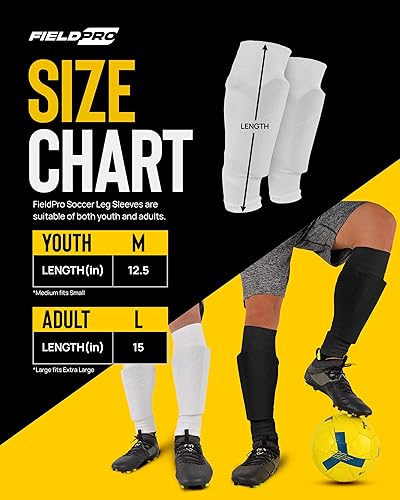 Miniatura 6 de FieldPro 2 pares de mangas de fútbol para adultos y jóvenes, mangas de fútbol de 6 colores  Mangas de pierna para hombres  Mangas de espinilleras de