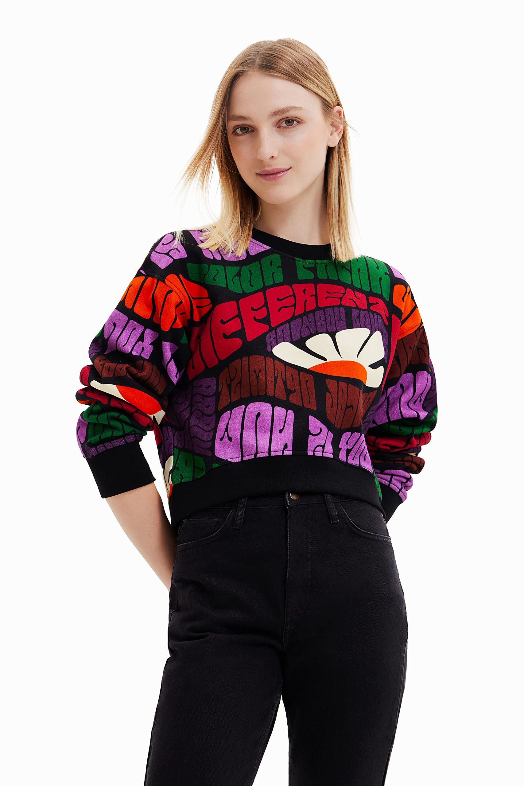 Desigual Women's Material Finishes. Emma Sweater 22Wwsk39 Aw22 New Season Black