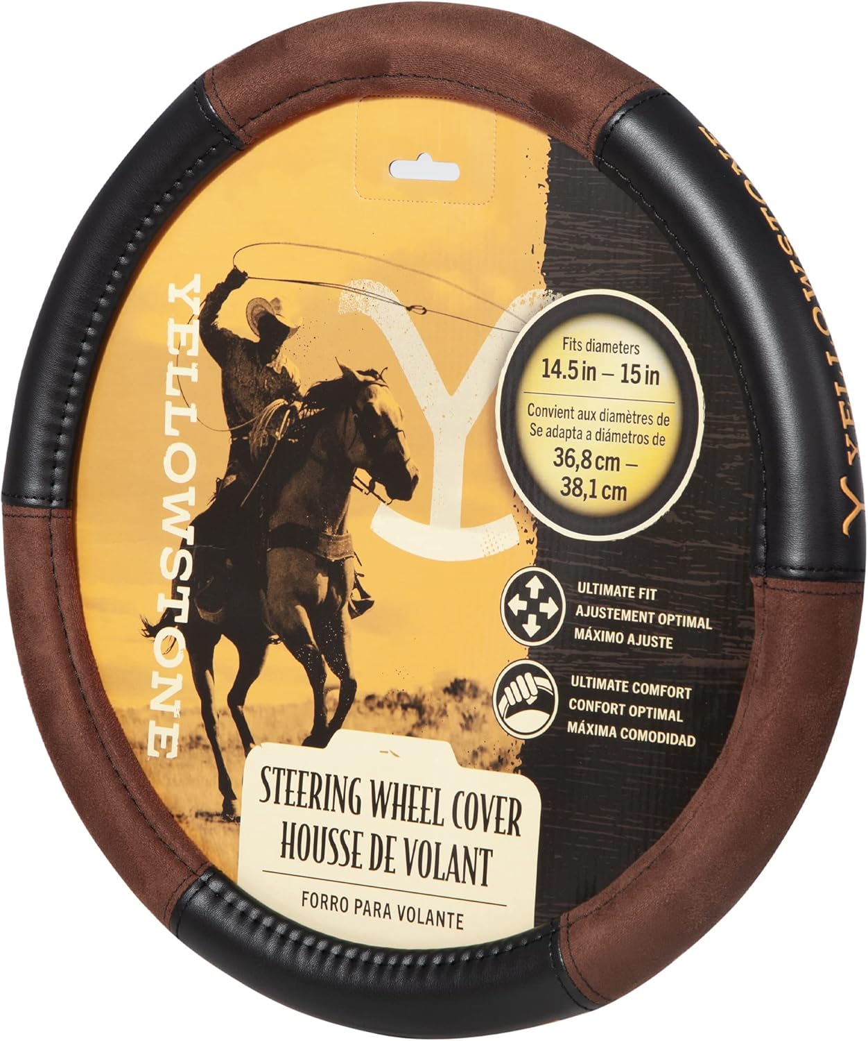 Plasticolor 006781R01 Yellowstone Logo Suede Leather Brown and Black Steering Wheel Cover