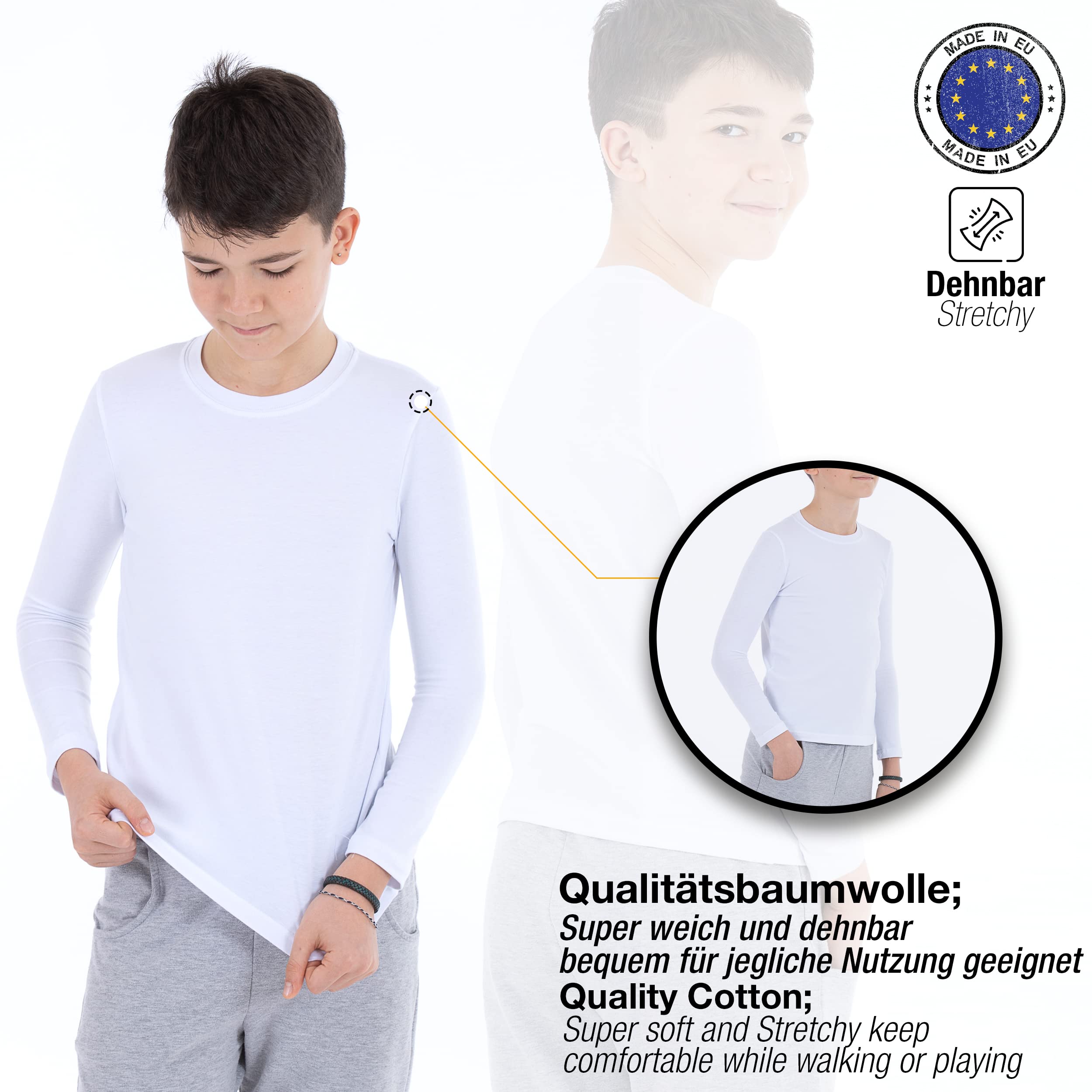 LOREZA ® 3 sous-vêtements Manches Blanc Longues Enfants Garçons Filles sous-Vetements Maillots de Corps Chemise